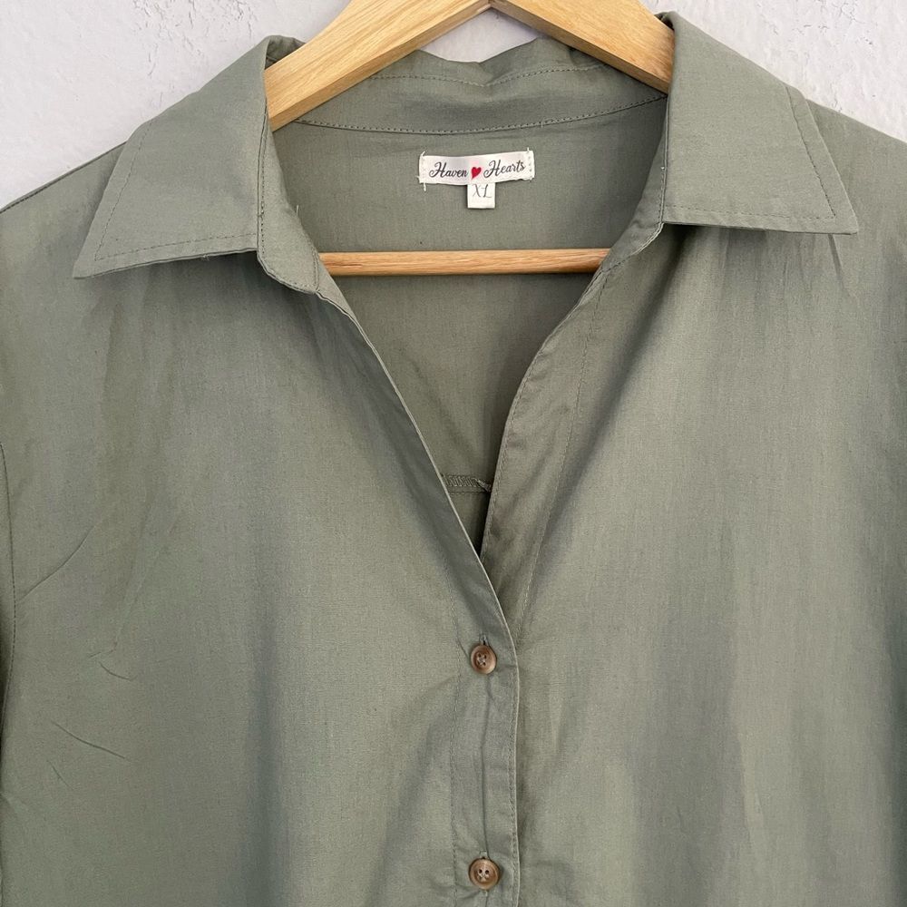 Haven Hearts Olive Green Button-Up Oversized Maxi Dress - Picture 2 of 10